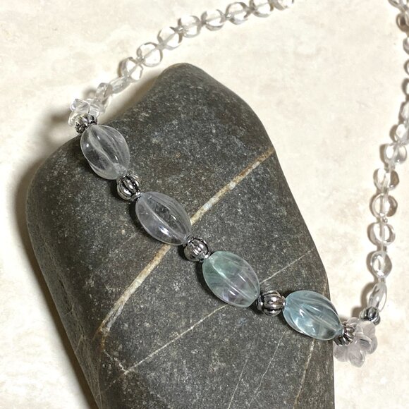 Genuine Pale Green Fluorite Beaded Necklace, Natural Gemstone Bib Necklace - Picture 10 of 15